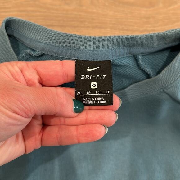 NIKE Blue Dri-Fit Crew Neck Puffy Imprinted Just Do It Pullover Sweatshirt Sz XS - Picture 7 of 10